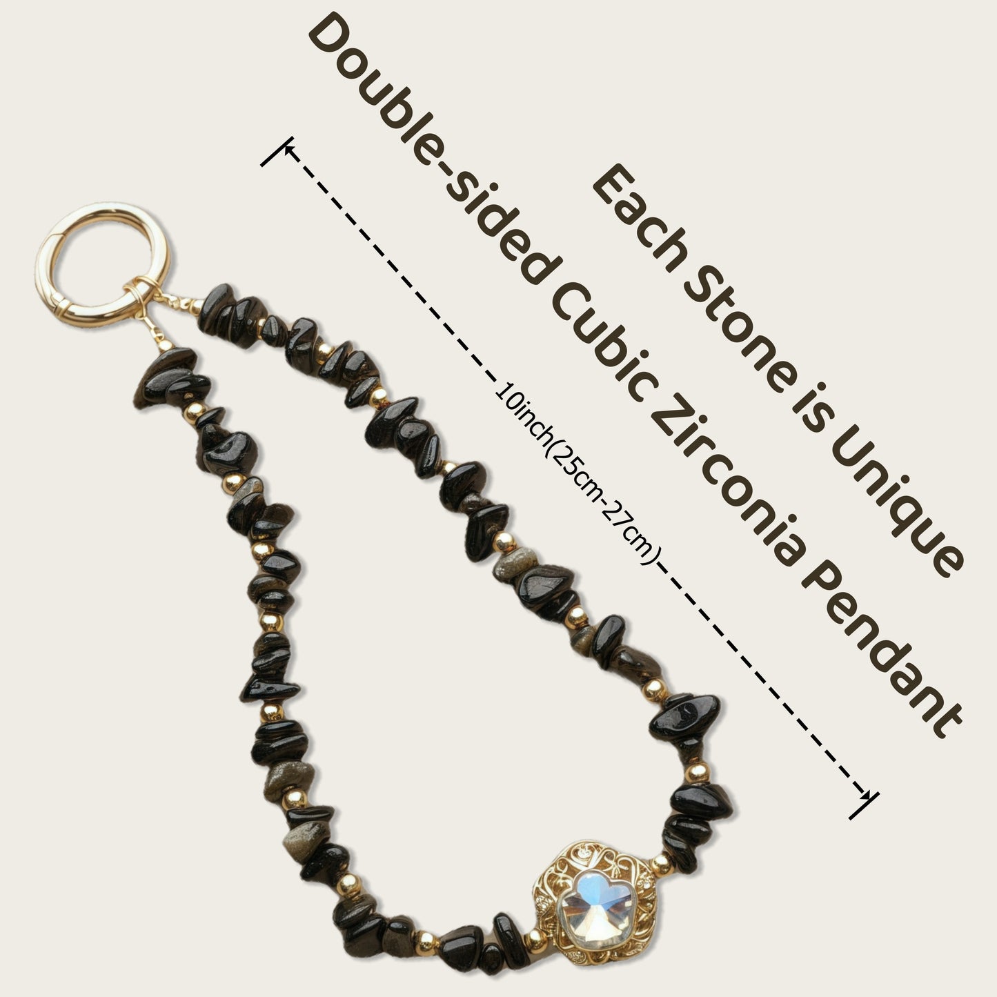 Phone Wristlet Strap Handmade Natural Stone Beaded Wrist Strap Phone Lanyard Chain Wristband Beaded Charm (Obsidian Black stone)