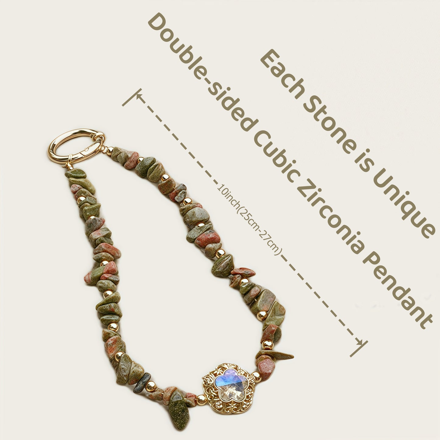 Phone Wristlet Strap Handmade Natural Stone Beaded Wrist Strap Phone Lanyard Chain Wristband Beaded Charm (Unakite Green Stone)
