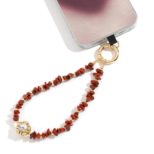 Phone Wristlet Strap Handmade Natural Stone Beaded Wrist Strap Phone Lanyard Chain Wristband Beaded Charm (Red Jasper Stone)