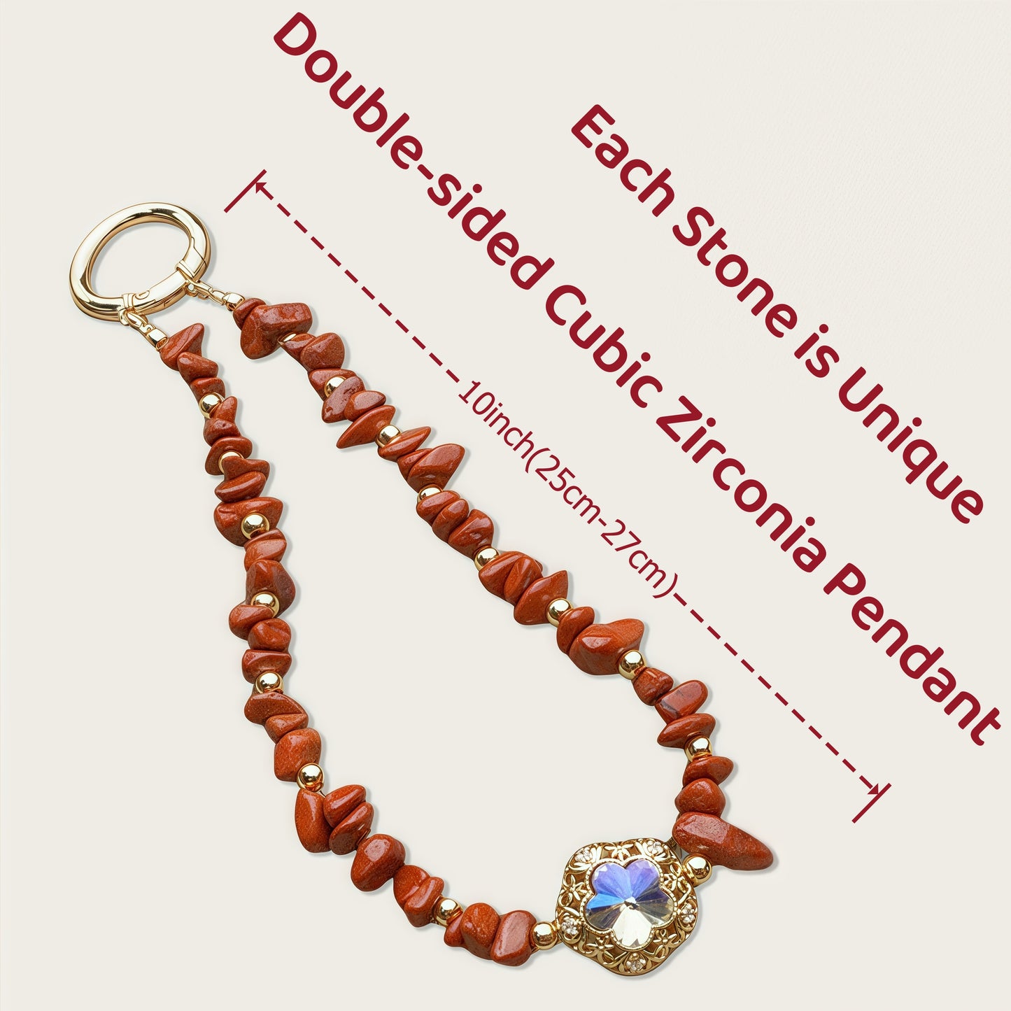 Phone Wristlet Strap Handmade Natural Stone Beaded Wrist Strap Phone Lanyard Chain Wristband Beaded Charm (Red Jasper Stone)