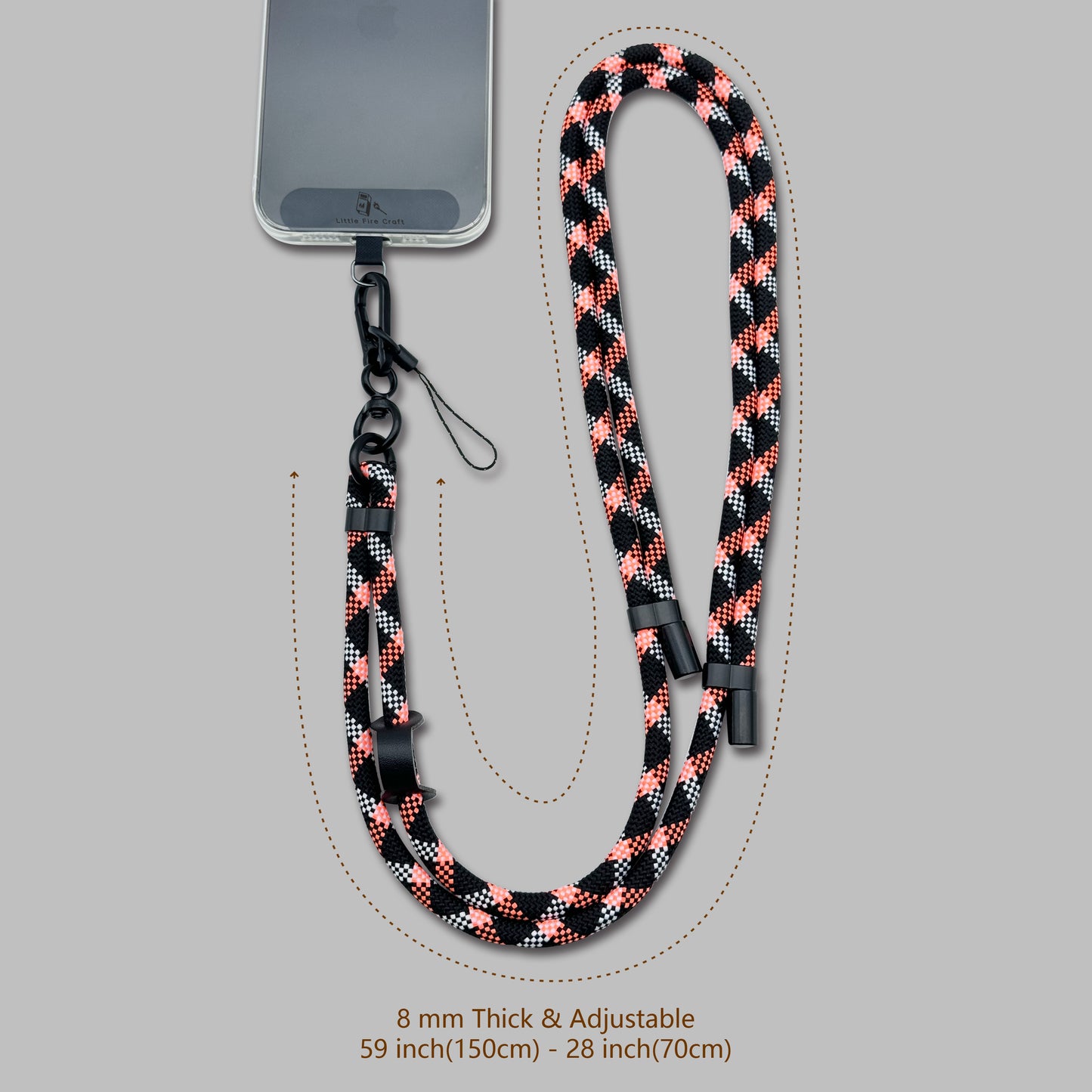 Adjustable Cell Phone Lanyard Crossbody Phone Lanyard Soft Phone Strap Around the Neck Cell Phone Rope (Orange/Black)