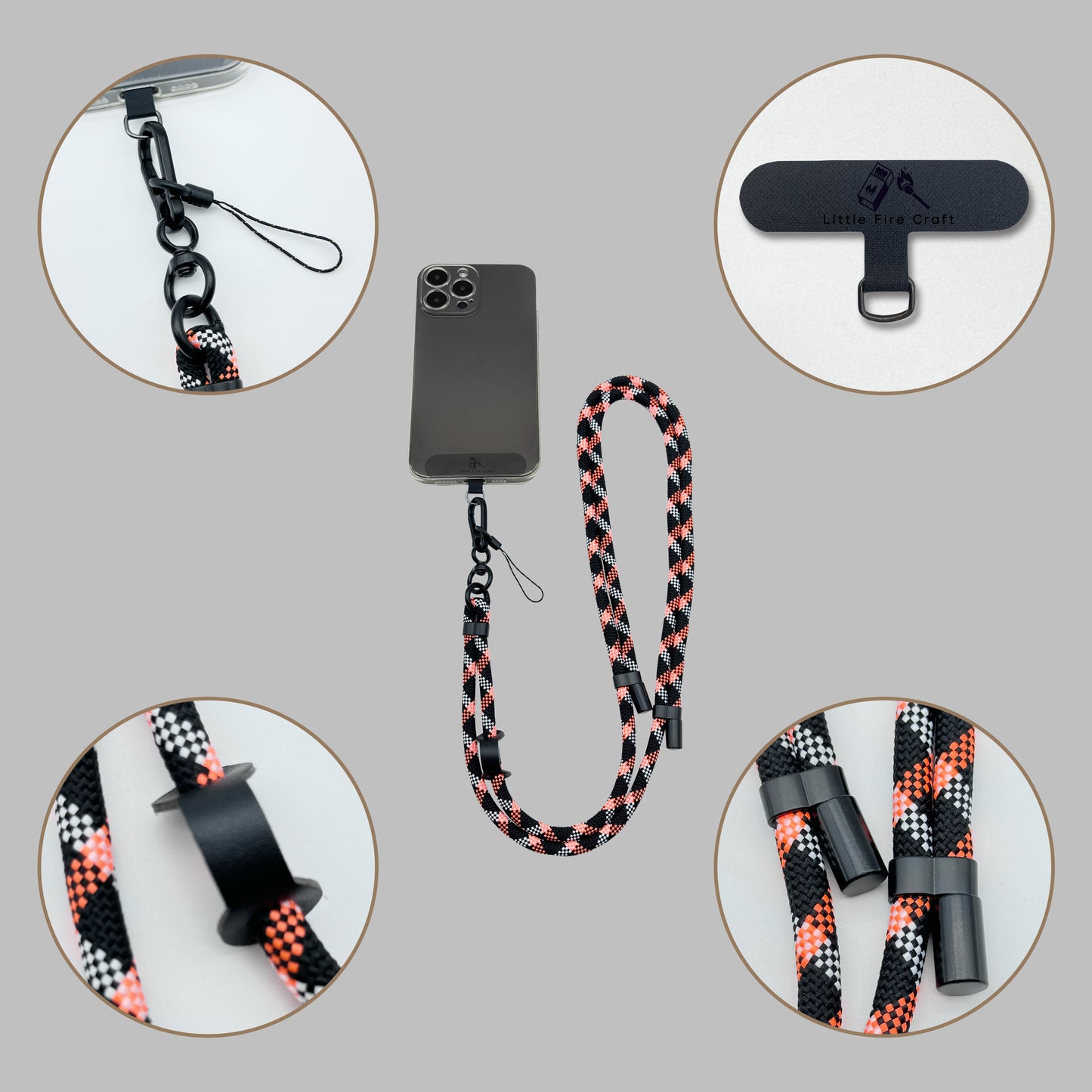 Adjustable Cell Phone Lanyard Crossbody Phone Lanyard Soft Phone Strap Around the Neck Cell Phone Rope (Orange/Black)