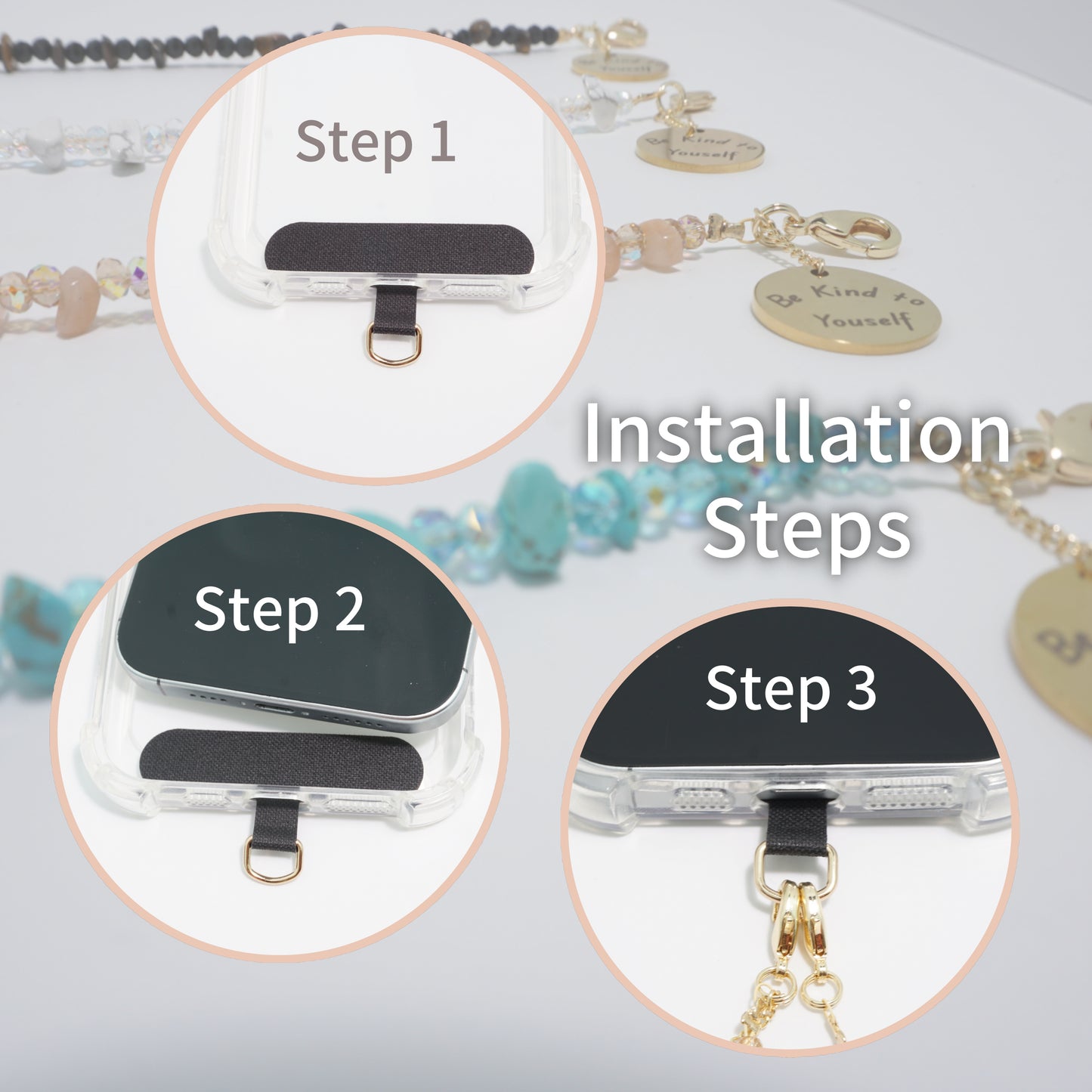 Beaded Phone Charm Nature Stone Cell Phone Wrist Strap Crystal Beaded Charm Stone Beads Chain Wrist Lanyard Hand Wristlet (Green Turquoise)