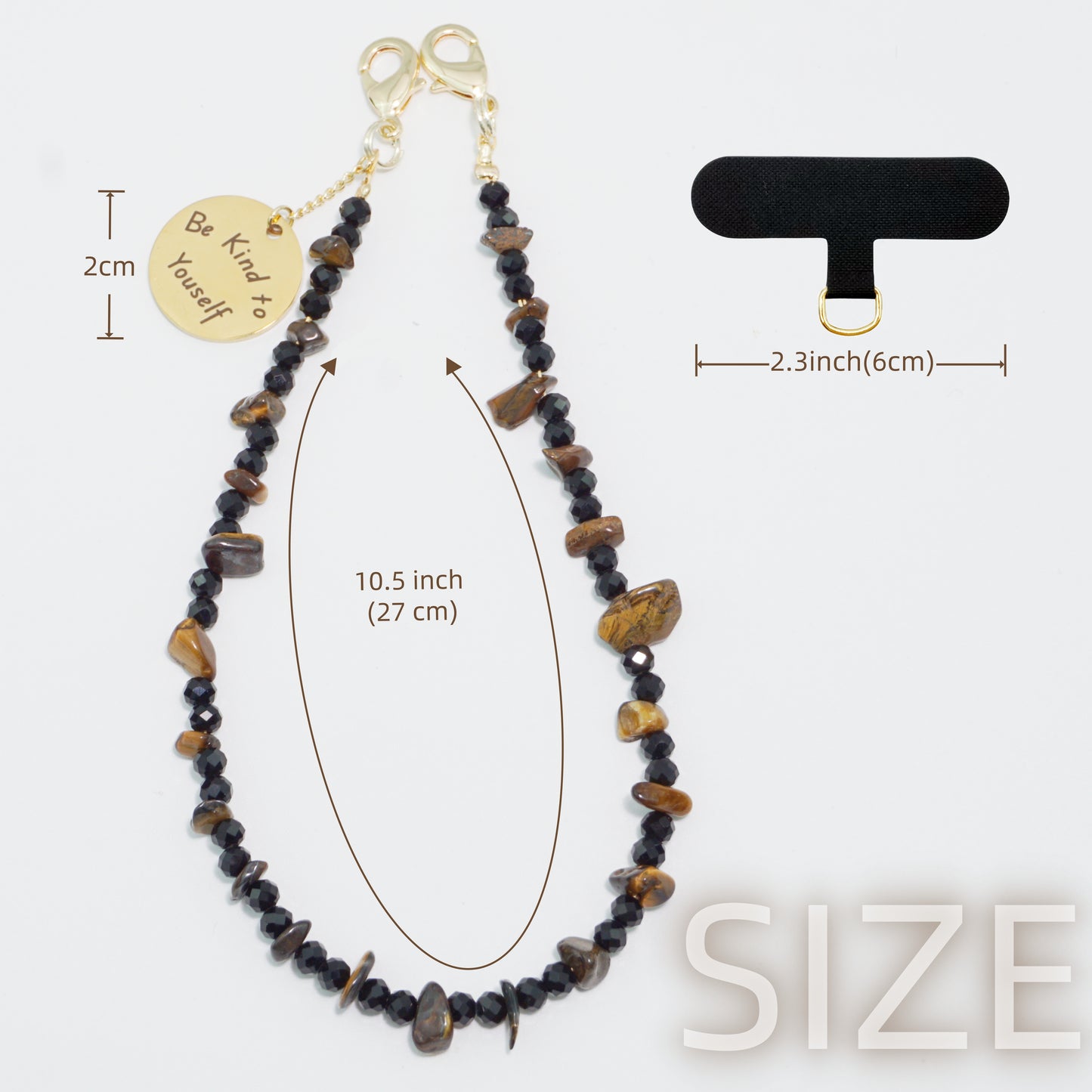 Beaded Phone Charm Nature Stone Cell Phone Wrist Strap Crystal Beaded Charm Stone Beads Chain Wrist Lanyard Hand Wristlet (Yellow Tiger’s Eye)