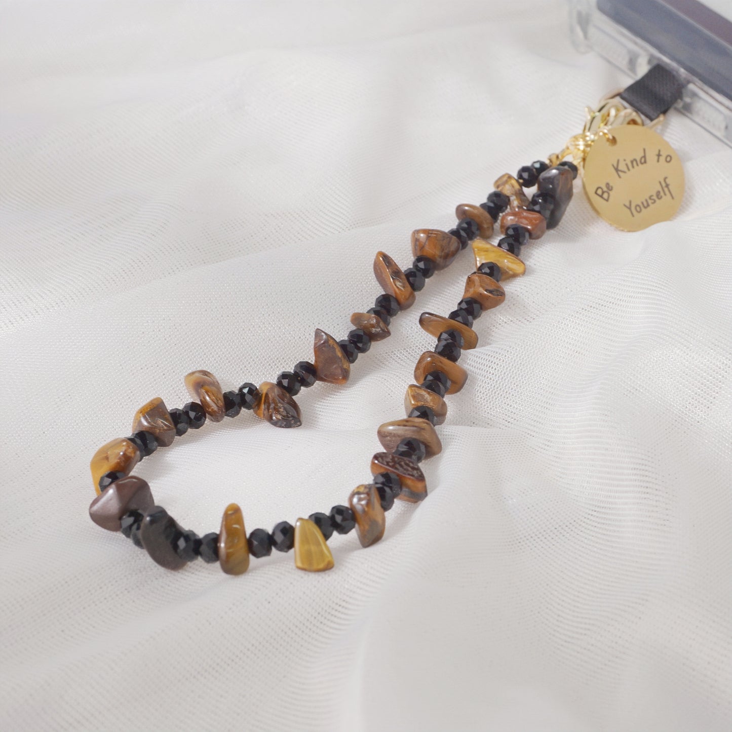 Beaded Phone Charm Nature Stone Cell Phone Wrist Strap Crystal Beaded Charm Stone Beads Chain Wrist Lanyard Hand Wristlet (Yellow Tiger’s Eye)
