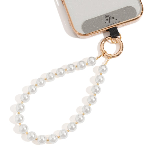 Beaded Phone Wrist Strap Phone Lanyard Hand Strap Detachable Phone Wrist Lanyard (Pearl White)